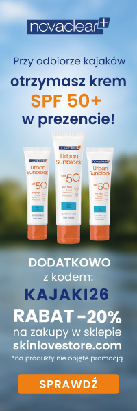 Novaclear Urban Sunblock SPF 50+ w prezencie przy odbiorze kajaków. Dodatkowo z kodem KAJAKI26 rabat -20% na zakupy w sklepie skinlovestore.com