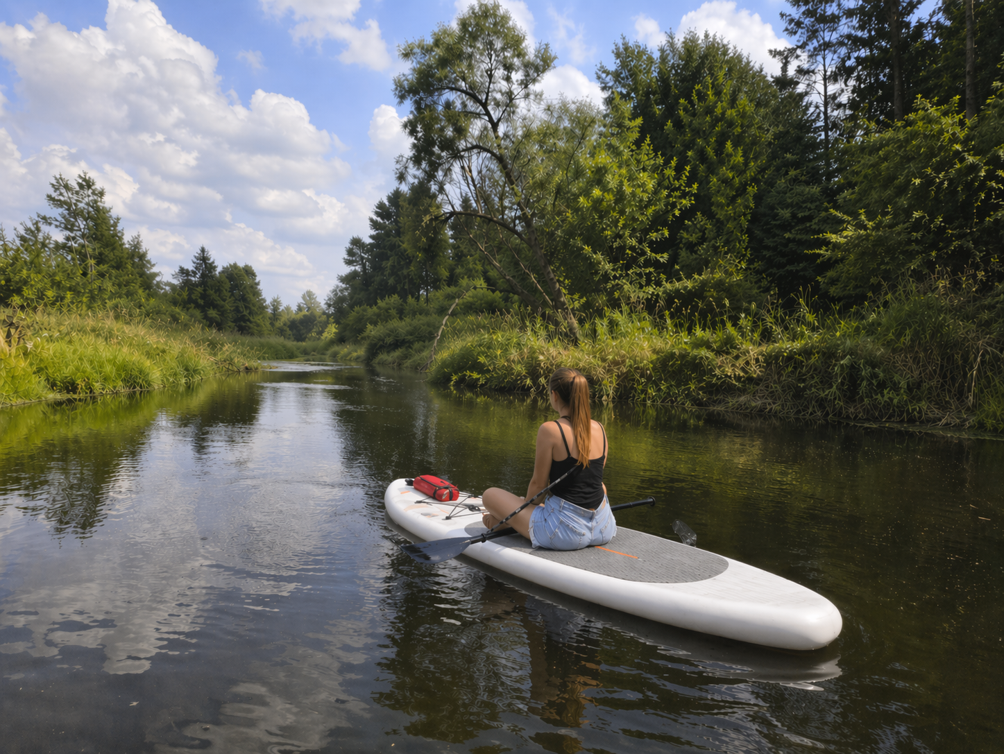 Deska SUP na rzece Supraśl — kobieta na desce SUP w Puszczy Knyszyńskiej